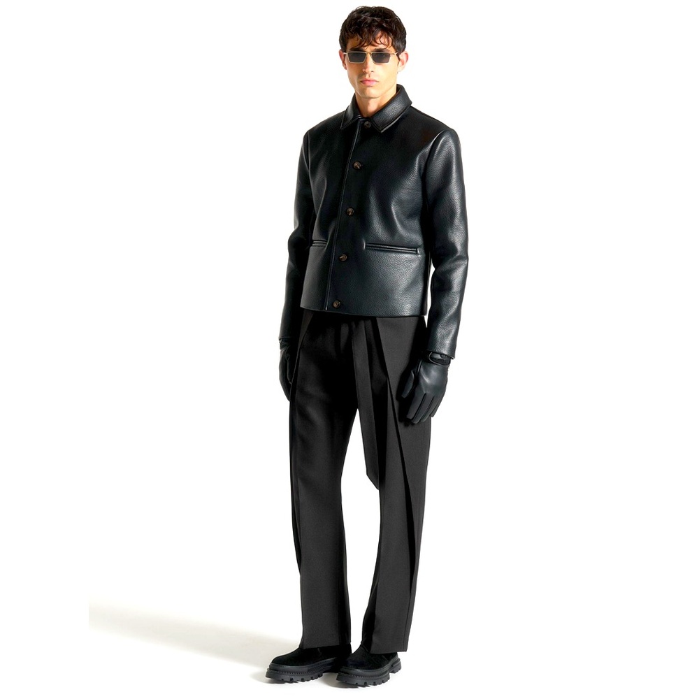 Pebbled Leather Jacket - Black by Maniere De Voir